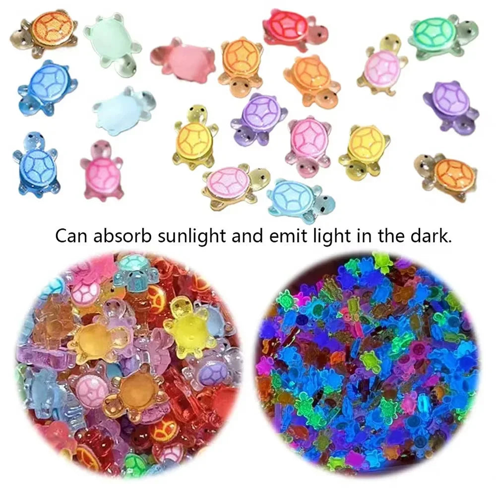 100 Mini Glowing Turtles - Resin Luminescent Figurines for Micro Landscapes & Fairy Garden Decor