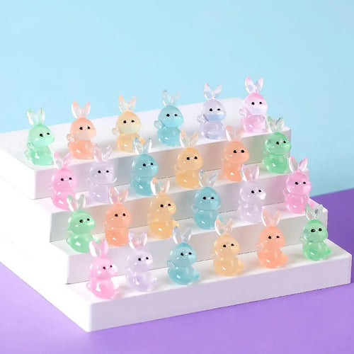 10/50PCS Miniature Luminous Rabbits Moss Microlandscape Decoration Bunny Figurines Resin Fairy Garden Doll House DIY Accessories