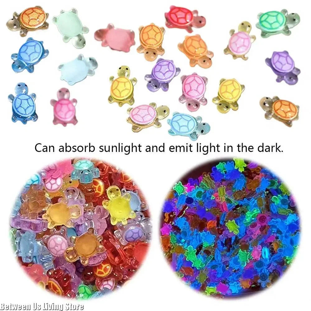 100 Mini Glowing Turtles - Resin Luminescent Figurines for Micro Landscapes & Fairy Garden Decor